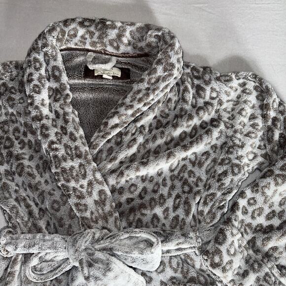 Oscar de la Renta Leopard Print Plush Robe Belted Pockets S/M Women’s Lounge - Picture 4 of 11